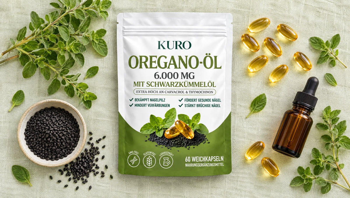 Kuro Oregano-Öl Beutel mit Kapseln, Oregano und Schwarzkümmel
