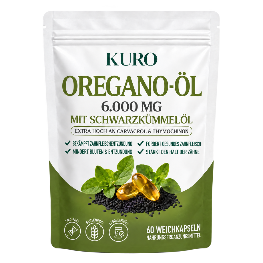 Kuro Oregano-Öl Beutel Zahnfleisch, freigestellt